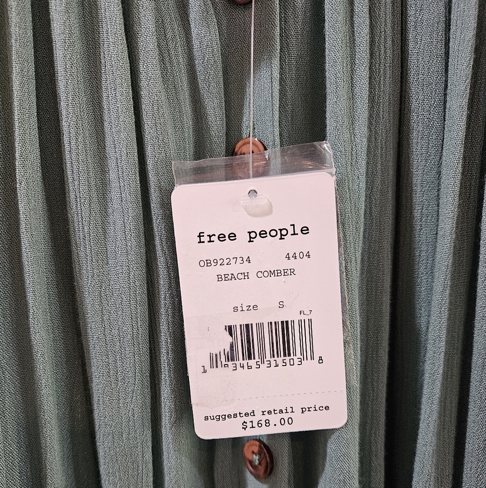 Free People Will Wait For You Midi Dress Embroidery Lace Oversized Green Sm NWT - Picture 3 of 16